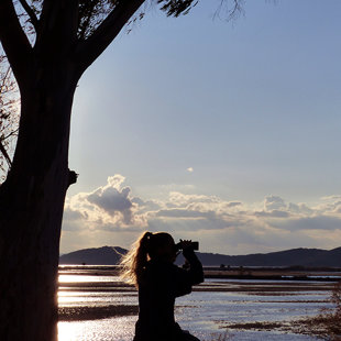 Young scientist while birdwatching at Messolonghi Lagoon Greece. www.ornithologiki.gr