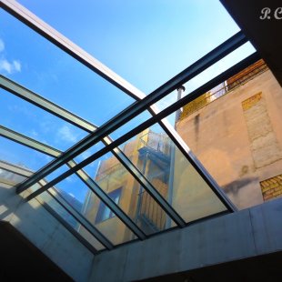 Sky light at a souvlaki restaurant in Athens center