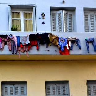 hanging laundry, down town Athens, Greece