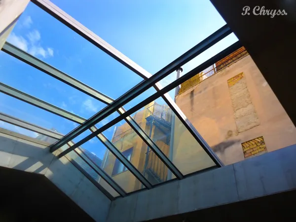 Sky light at a souvlaki restaurant in Athens center