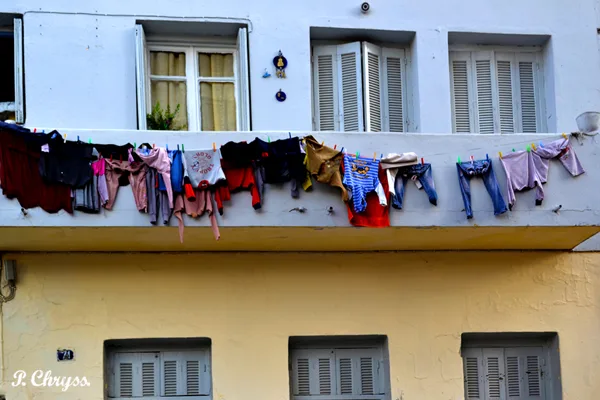 hanging laundry, down town Athens, Greece