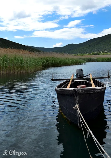fishing boat at the small Prespa lake in Florina, Macedonia, Greece